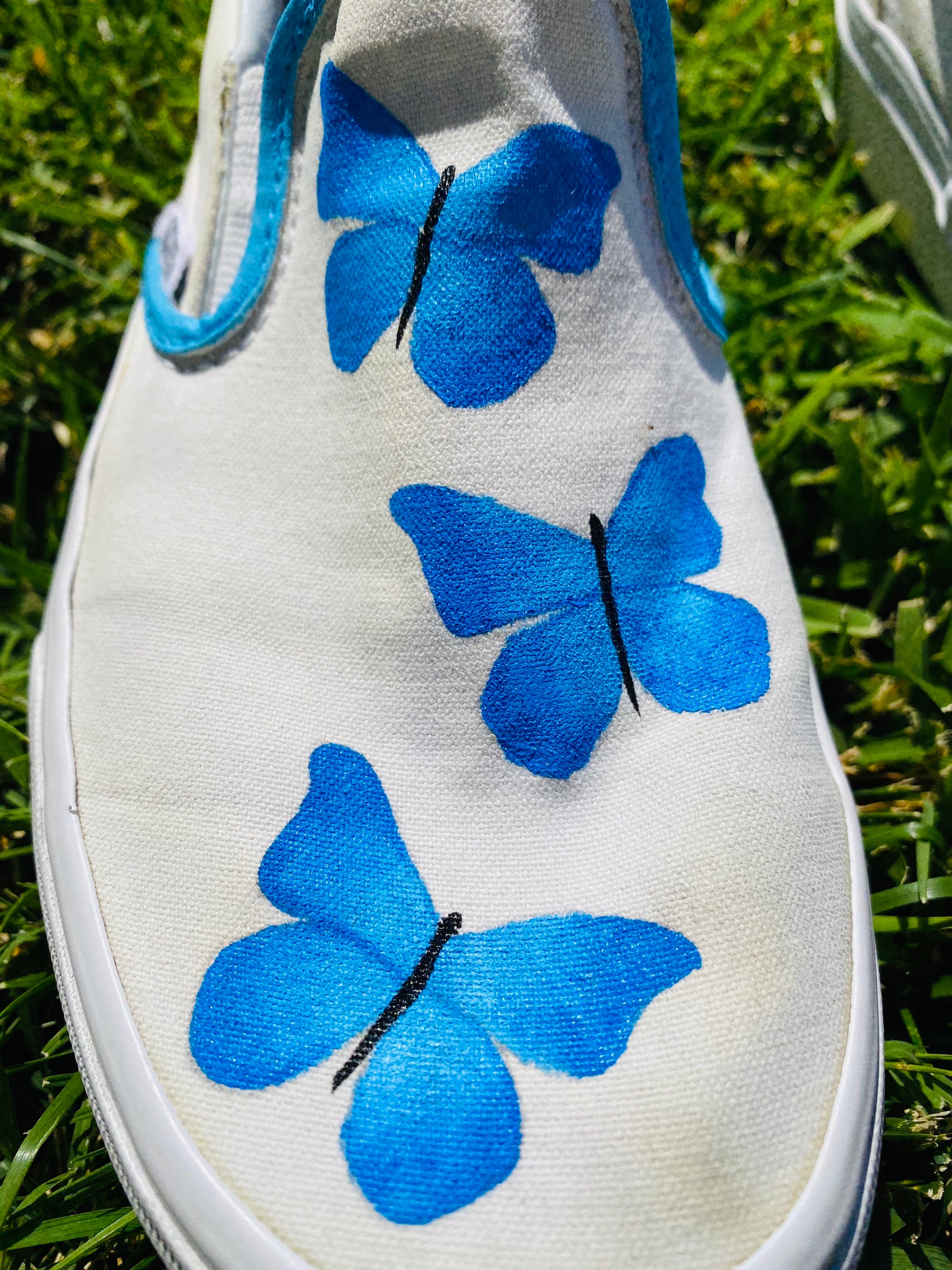 Butterfly Hand Painted Custom Vans/ Blue Butterfly/ SlipOn Etsy