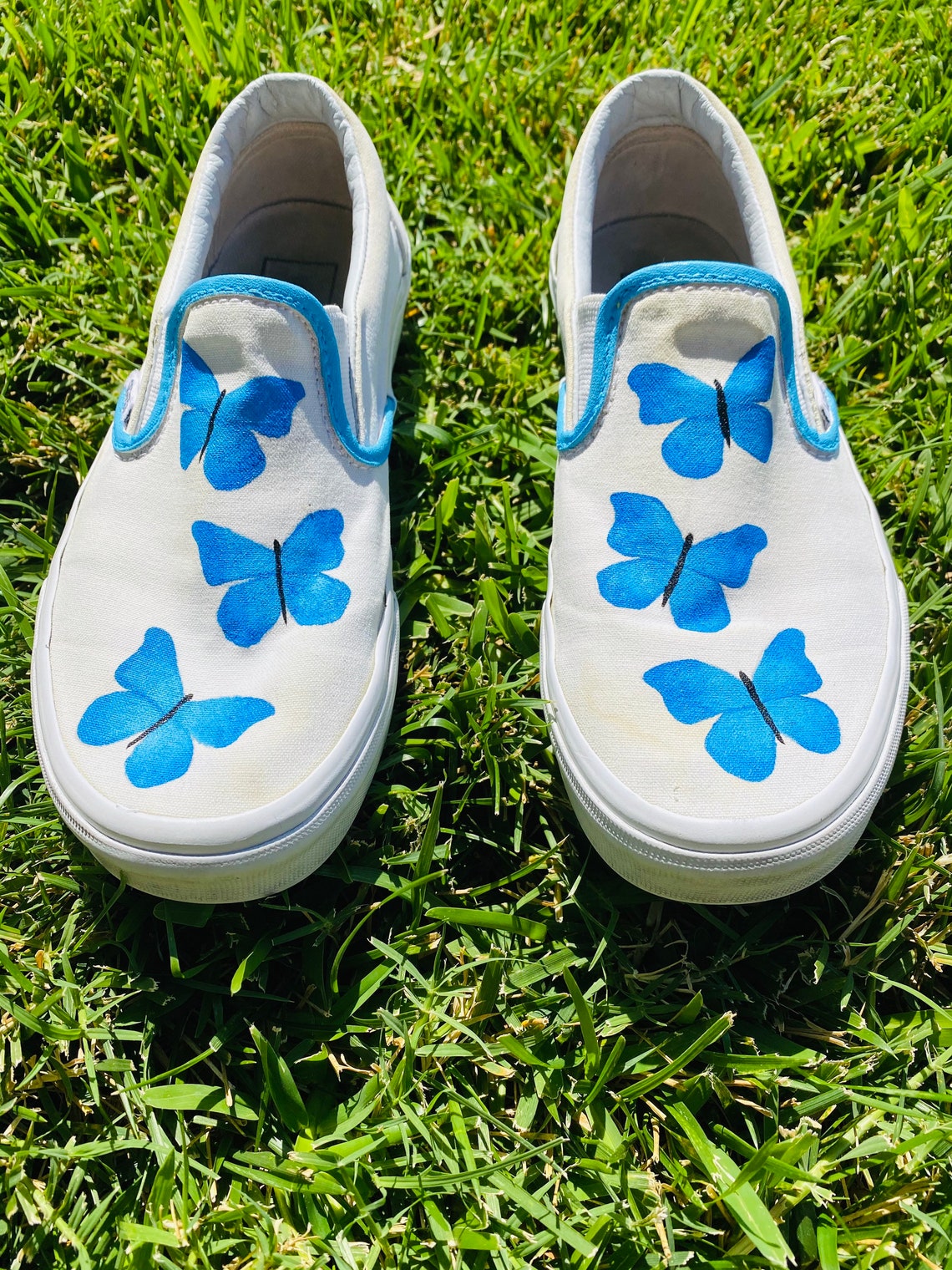 Butterfly Hand Painted Custom Vans/ Blue Butterfly/ Slipon Etsy