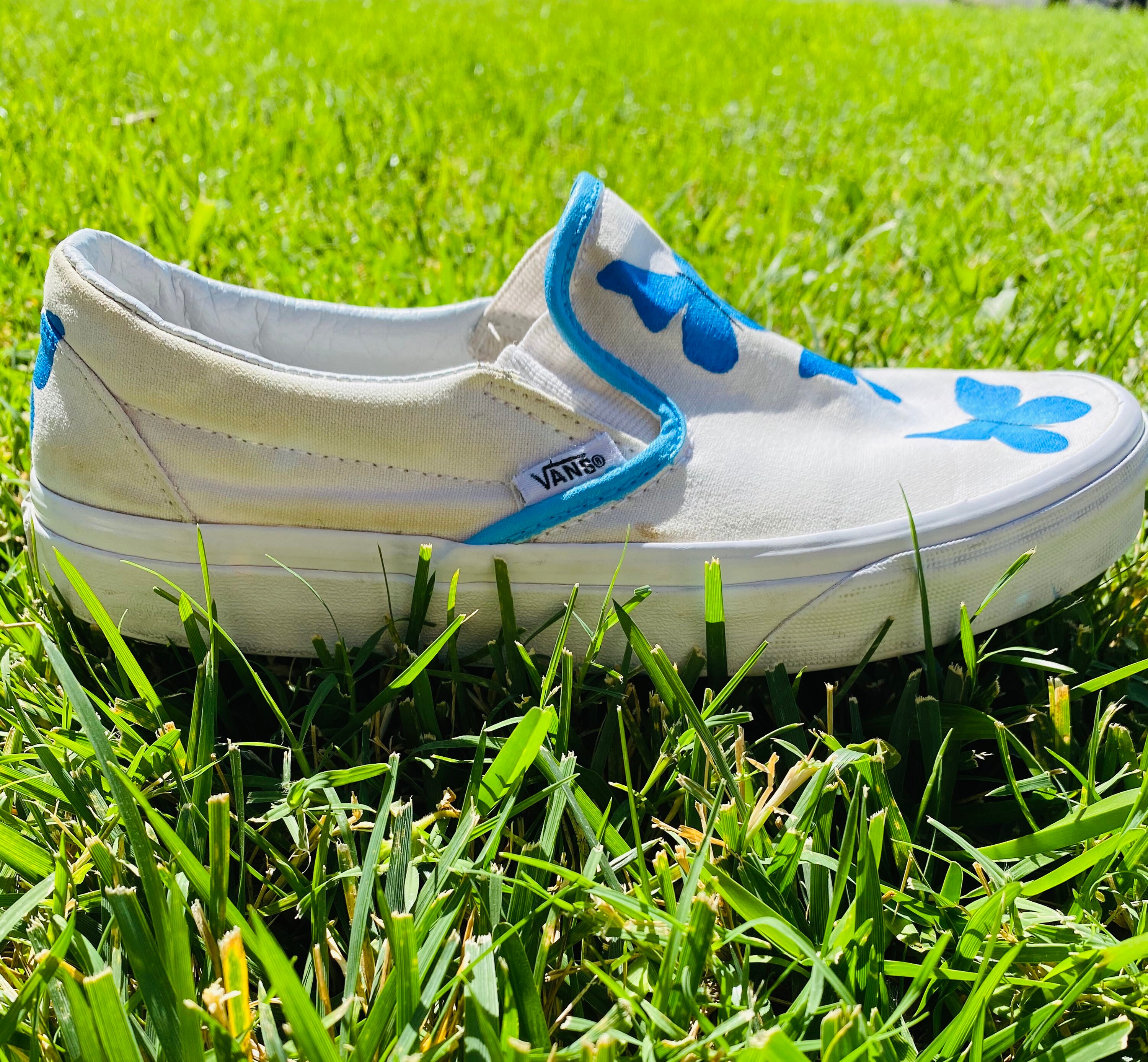 blue butterfly slip on vans