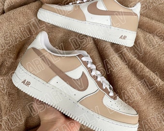 Nike Air Force 1 Custom Sneakers Beige Brown | Etsy