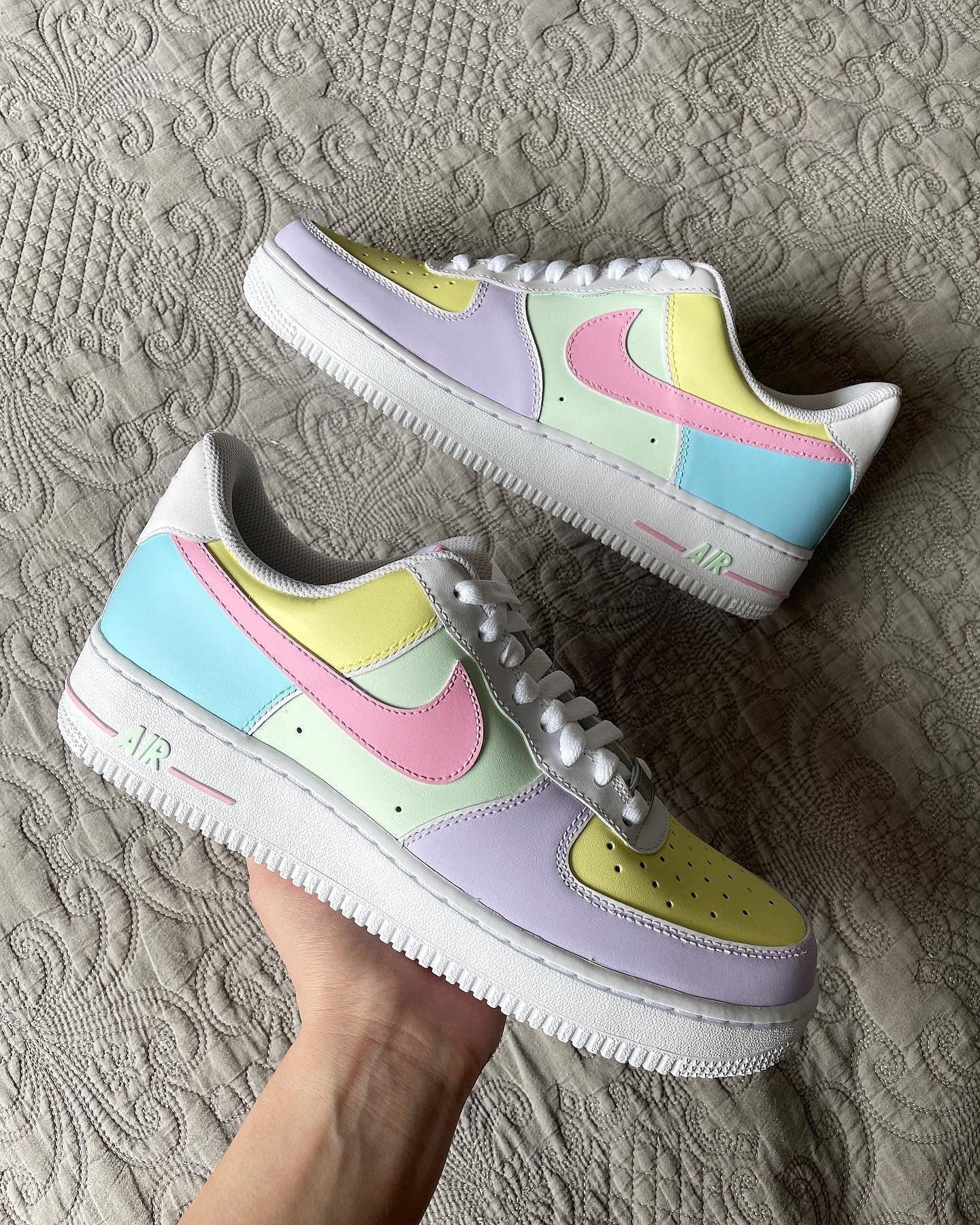 Nike Air Force 1 Custom Sneakers Pink Blue Yellow Lilac Cotton | Etsy