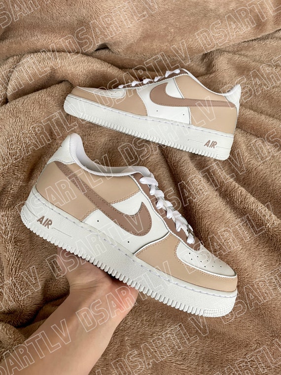 Nike Air Force 1 Custom Sneakers Beige Brown | Etsy