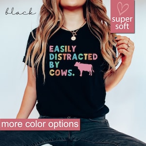 Regalos de vaca, camiseta de vaca, camiseta que dice "Me distraigo fácilmente con las vacas", regalo para amantes de los animales, camiseta de agricultura, camiseta de campo, camisetas de vaquera, camiseta de vaca linda