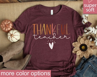 Camisa de maestro de Acción de Gracias, maestro agradecido, camisa de calabaza arcoíris, camisa de vacaciones de Acción de Gracias, camisa familiar de Acción de Gracias, regalo de cena