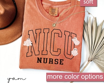 Maglietta per Halloween Comfort Colors® Nicu, maglietta per Halloween per infermiera della terapia intensiva neonatale, maglietta per festa di Halloween in ospedale per infermiera della terapia intensiva neonatale Spooky Nicu