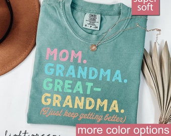 Comfort Colors® Mom Grandma Great-Grandma Shirt, Pregnancy Announcement, Gift For Great-Grandma, Baby Reveal To Family, Mother&#39;s Day Gift