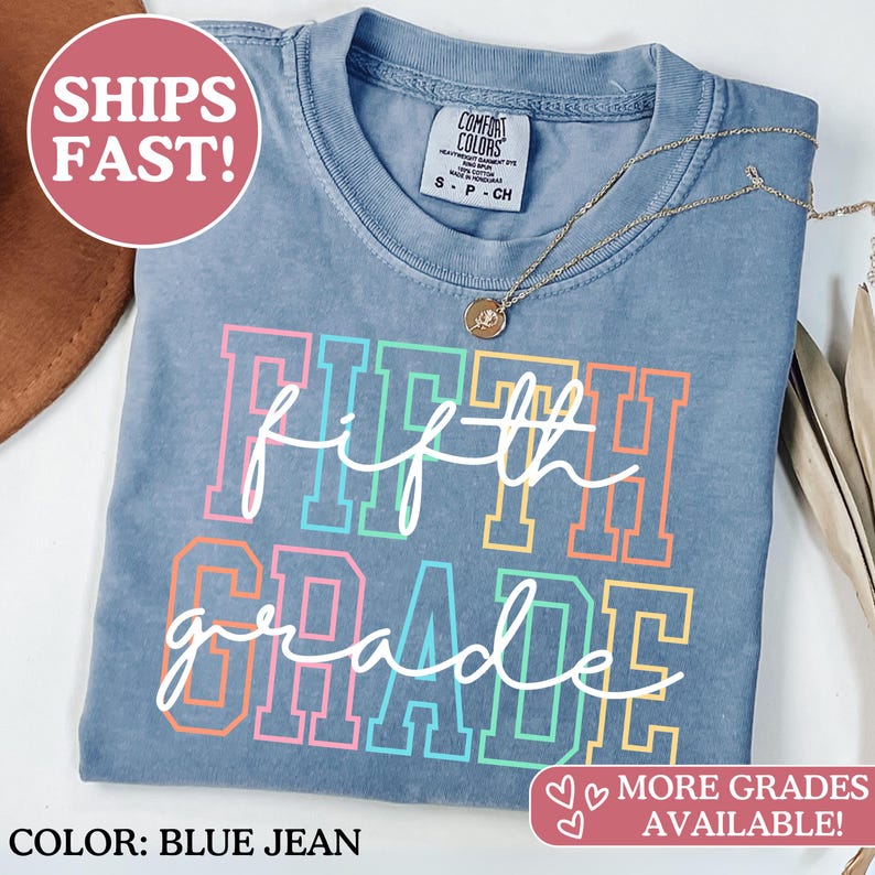 Camiseta Comfort Colors® para maestra de quinto grado, camiseta para maestra de 5.º grado, camiseta de 5.º grado, camiseta de quinto grado, escuela primaria, camiseta para maestra imagen 1