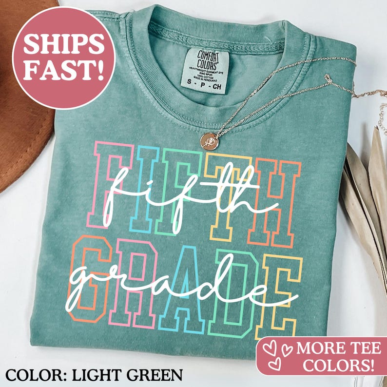 Camiseta Comfort Colors® para maestra de quinto grado, camiseta para maestra de 5.º grado, camiseta de 5.º grado, camiseta de quinto grado, escuela primaria, camiseta para maestra imagen 2