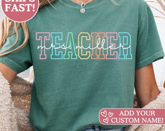 Camisetas para maestros Comfort Colors®, camisetas para maestros, camisetas para equipos de maestros, camisetas escolares personalizadas, regalos para maestros, camisetas personalizadas con nombre para maestros