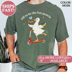 Comfort Colors® Gay Uncle-tröja, rolig Guncle Pride-tröja med gås på skoter, unika queer-årsdagskläder