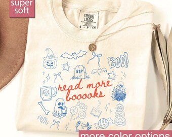 Comfort Colors® Ghost Reading Books Shirt, Bookish Halloween Shirt, Teacher Librarian Halloween Gift, Halloween Book Lover, Halloween School