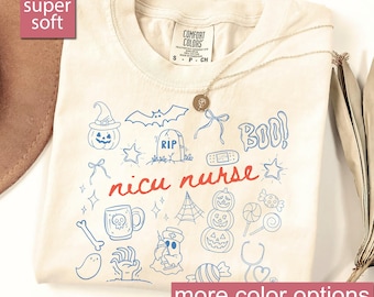 Maglietta di Halloween per la terapia intensiva neonatale Comfort Colors®, maglietta di Halloween per infermiera della terapia intensiva neonatale, maglietta per festa di Halloween in ospedale con scritta "Spooky Nicu Nurse Neonatal Icu Squad Hospital"