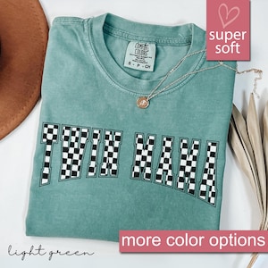 Comfort Colors® Checkered Twin Mom Shirt, Retro Gift For Twin Mom, Twin Mom Mothers Day Gifts, Twin Pregnancy Shirts, Twin Mom Baby TShirt