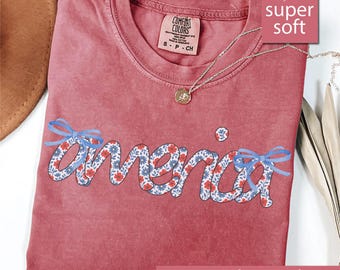 Shirt Comfort Colors® Coquette America, VS, bloemenshirt 4 juli, dames, patriottisch shirt, shirt Fourth Of July, Amerikaans shirt, 4 juli
