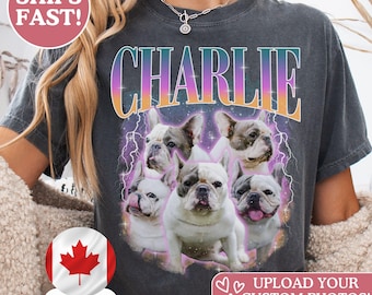 Chemise pour chien rétro personnalisée Comfort Colors®, t-shirt personnalisé pour animal de compagnie, cadeau photo personnalisé Graphisme des années 90, chemise pour chien de rap bootlegs, t-shirt design personnalisé