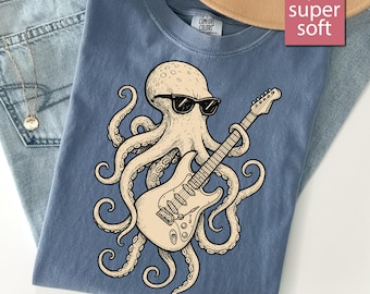Comfort Colors® Octopus Gitarren-Shirt, Gitarren-Geschenke, Geschenke für Gitarristen, Gitarren-Geschenk für Sohn, Musiker-Vatergeschenk