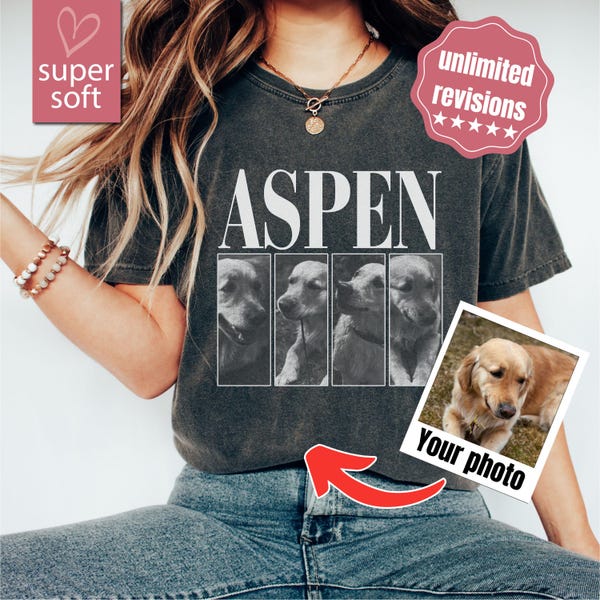 Maglietta personalizzata con foto per animali domestici Comfort Colors®, maglietta personalizzata per animali domestici, regalo per la festa della mamma per la mamma del cane, maglietta per mamma del cane, regalo commemorativo per maglietta contraffatta