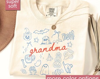 Comfort Colors® Custom Halloween Grandma Shirt, Fall Ghost Pumpkin Spooky Grandma Reveal Gifts, Personalized Grandma T Shirt, Grandma Tee