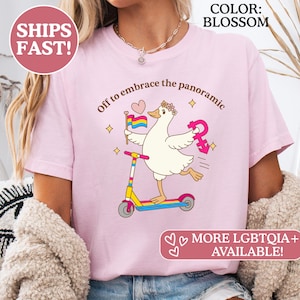 Comfort Colors® Pansexuell Pride-tröja med söt gås på en skoter, unik queer present till examen