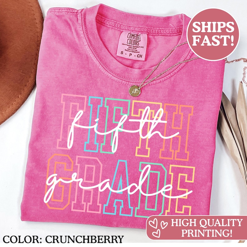 Camiseta Comfort Colors® para maestra de quinto grado, camiseta para maestra de 5.º grado, camiseta de 5.º grado, camiseta de quinto grado, escuela primaria, camiseta para maestra imagen 4