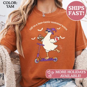 Comfort Colors® Summerween Shirt Goose on Scooter, Spooky Summer Beach Graphic Tee for Her