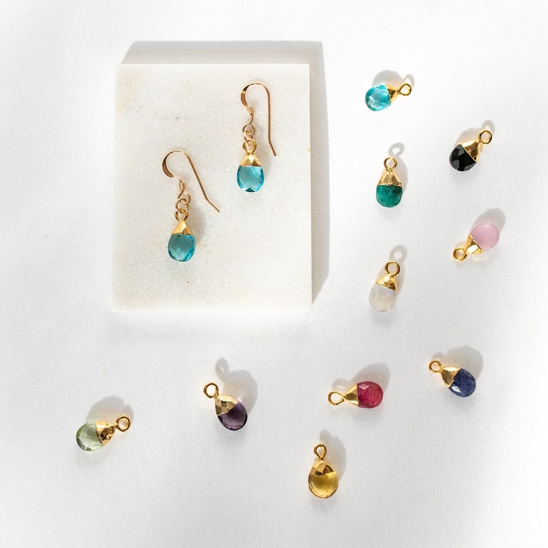 Tiny Single Gemstone Drop Earrings Gold Filled Drop Earrings | Etsy