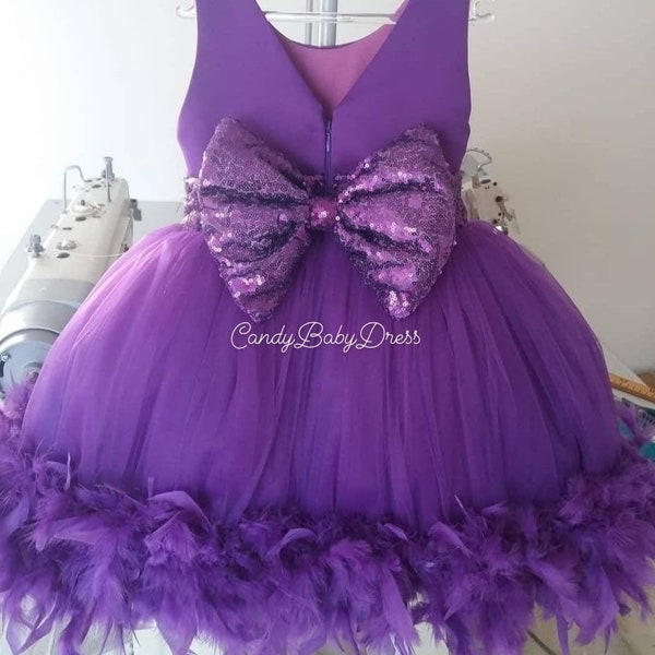 Purple Girl Dress, Luxury Costume, Flower Birthday Outfit, Girls Tutu Dress , Baby Party Cloth, Princess Girl Dress ,  Babygirl Frock