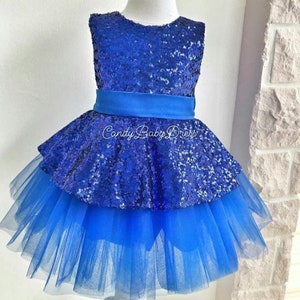 Blue Girls Dress , Blue Birthday Outfit, Fancy Girl frock, Baby Party Cloth, Princess Vesture, Baby Girl Toddler, Blue Sequin Dress