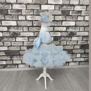 Dusty Blue Flower Girl Dress , Tulle Dress , Princess Baby Girl , Wedding Dress , First Birthday , Photo Shoot Dress , Toddler Dress