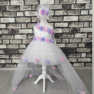 White Flower Girl Tutu Dress , First Communion Dress , Wedding Girl Dress , 1st Birthday Baby Girls Outfit , Baptism Girls Dress