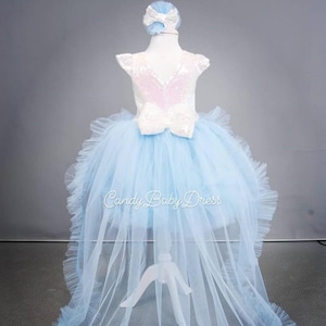 Baby Blue First Birthday Outfit , Baby Blue Flower Girl Dress, Luxury Girl Dress , Fancy Frock, Baby Party Cloth, Baby Girl Costume