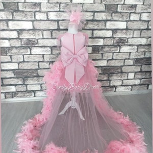 Long Tail Tulle Pink Girl Dress Blush Dress Wedding Bridesmaid Dress ,Girls Fancy Gown, Long Girl Outfit , Birthday Outfit , Flower Dress