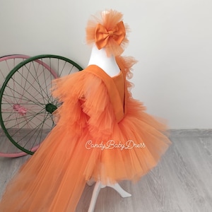 Orange Flower Girl Dress, Toddler Baby Kids Girl,Baby Girls Clothing ,Luxury Girl Costume, Orange 1st Birthday Photoshoot Dress ,
