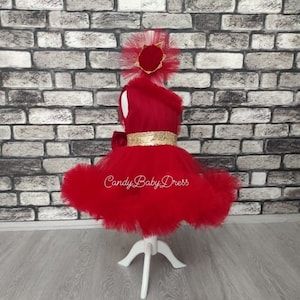 Luxury Red Baby Girl Dress , Red Flower Girl Dress , Red Puffy Dress For Girls , Wedding Baby Dress , Princess Vesture , Red Belle Costume