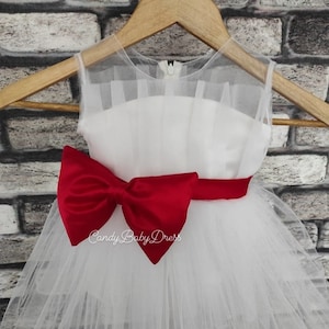 White Flower Girl Tutu Dress , First Communion Dress , Wedding Girl Dress , 1st Birthday Baby Girls Outfit , Baptism Girls Dress