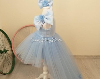 Baby Blue Girls Dress, Baby Blue Baby Dress Luxury Belle Costume,Flower Birthday Outfit,Baby Party Cloth, Princess Vesture, Babygirl Costume