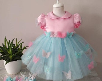 Girl Dress With Butterfly , Luxury Bİrthday Dress Set , Baby Party Cloth , Luxury Belle Costume , Luxury Babygirl Vesture , Belle Costume