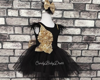 Girls Black Sequin Tulle Dress, Flower Girl Dress