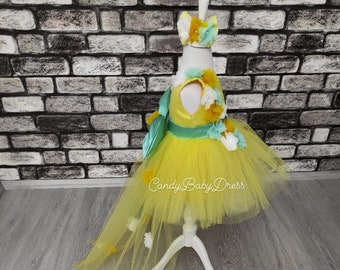 Yellow Flower Girl Dress , Luxury Girl Dress, Birthday Outfit, Baby Party Clothing, Princess Vesture, Baby Gown, Beautiful Babygirl Costume