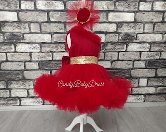 Luxury Red Baby Girl Dress , Red Flower Girl Dress , Red Puffy Dress For Girls , Wedding Baby Dress , Princess Vesture , Red Belle Costume