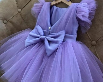 Purple Girl Dress, Luxury Belle Costume, Flower Birthday Outfit, Girls Puffy Tutu, Baby Party Cloth, Princess Vesture, Violet Babygirl Frock