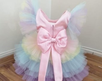 Unicorn Birthday Dress Set Unicorn , Includes Hair Crown, Luxury Colourful Costume, Rainbow Babygirl Tutu, Unicorn Birthday