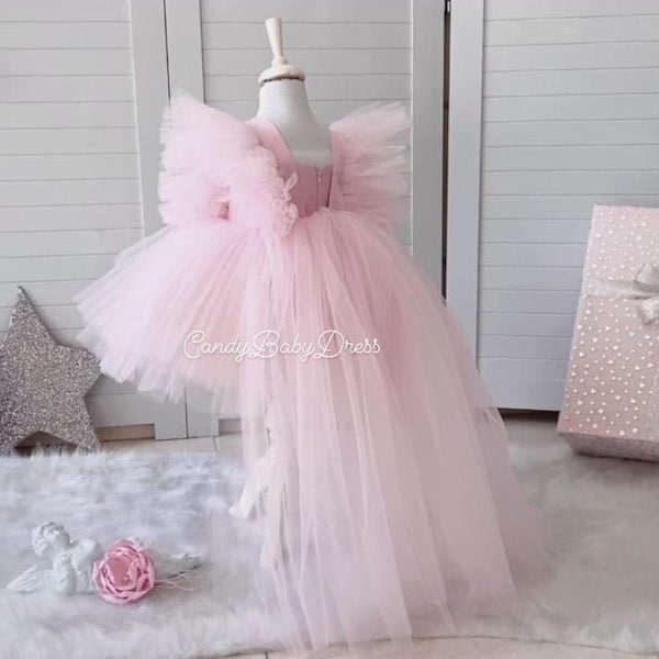 Long Tail Pink Dress , Luxury Girl Costume ,Baby Girl Dress Birthday Dress , Girl Dress ,1st Birthay Dress , Babygirl Costume , Girl Costume