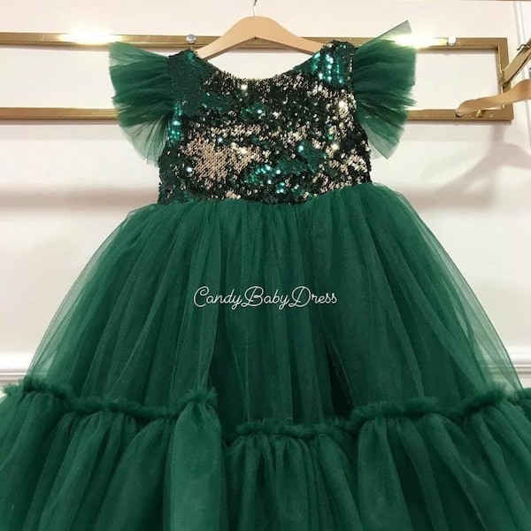 Mädchen grünes Kleid, Blumenmädchen Kleid, Tutu Kleid, Prinzessin Kleid, Partykleid, erste Geburtstagskleid, Weihnachtskleid, Baby Green Dress