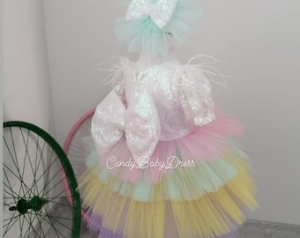 Unicorn Birthday Dress Set , Unicorn Babygirl Dress , Unicorn Girl Dress , Rainbow Girl Dress , Colorful dress ,Colorful Baby Dress