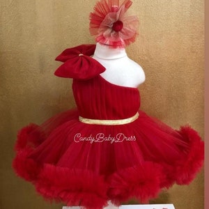 Girls Red Party Dress, Baby Red Birthday Tulle Dress, 1st Birthday Dress Flower Girls, Princess Red Dress, Toddler Party Tutu Dress