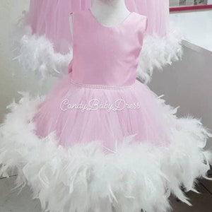 Pink Girl Dress With Feathers, Luxury Birthday Dress ,Baby Party Cloth ,Luxury Belle Costume , Luxury Babygirl Vesture ,Belle Costume Active