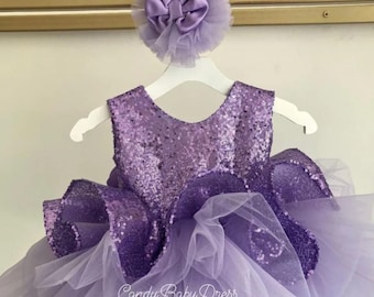 Lilac Flower Girl Dress Baby dress Girl Dress Girl clothing wedding dress birthday party dressphoto shoot Lavender sequin tutu dress