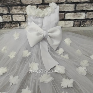 White Girls Dress with Flowers,Flower Birthday Outfit, Fancy Girl frock, Baby Party Cloth, Princess Vesture, Baby Girl Toddler, Girls Cloth