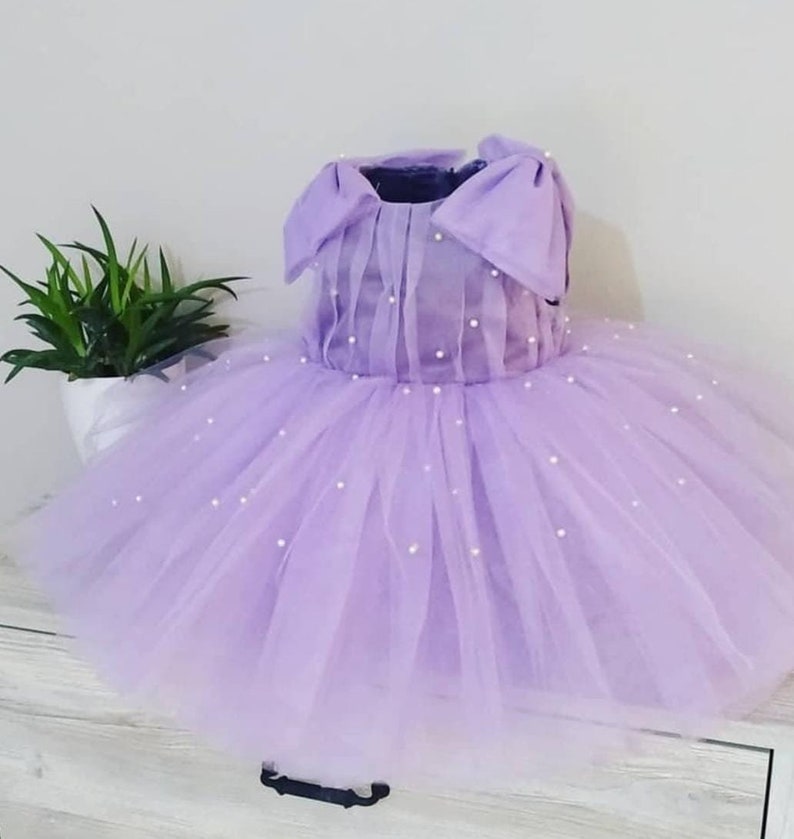 Girls Fancy Gown Prom Frock Birthday Puffy Vesture Long Girl Outfit Beautiful Ankle Garment Purple Fur Dress Floral Kid Costume